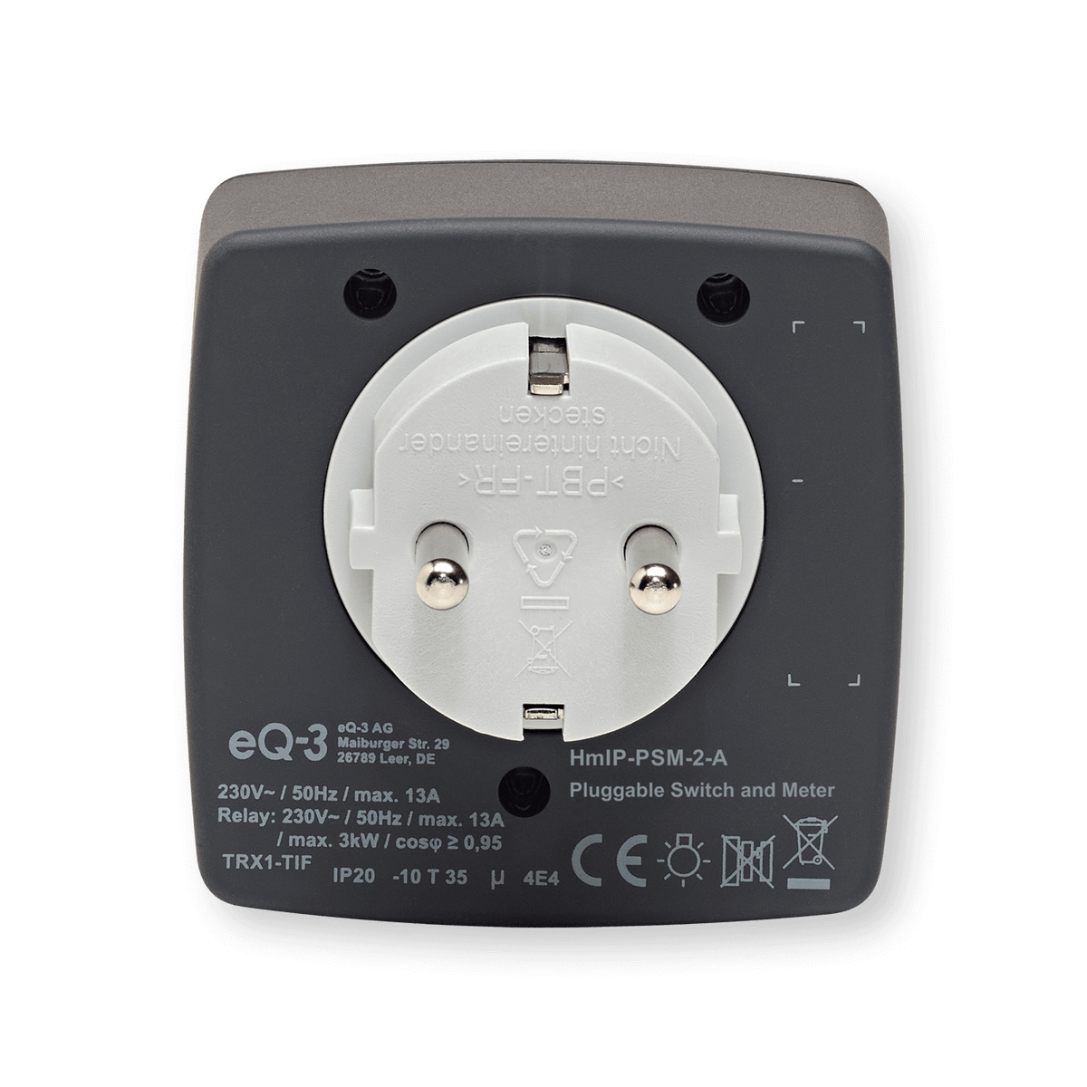 Homematic IP Schalt-Mess-Steckdose, anthrazit HmIP-PSM-2-A - offizielles Produktfoto