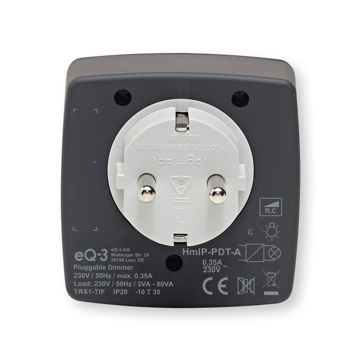 Homematic IP Dimmer-Steckdose - Phasenabschnitt, anthrazit HmIP-PDT-A - offizielles Produktfoto